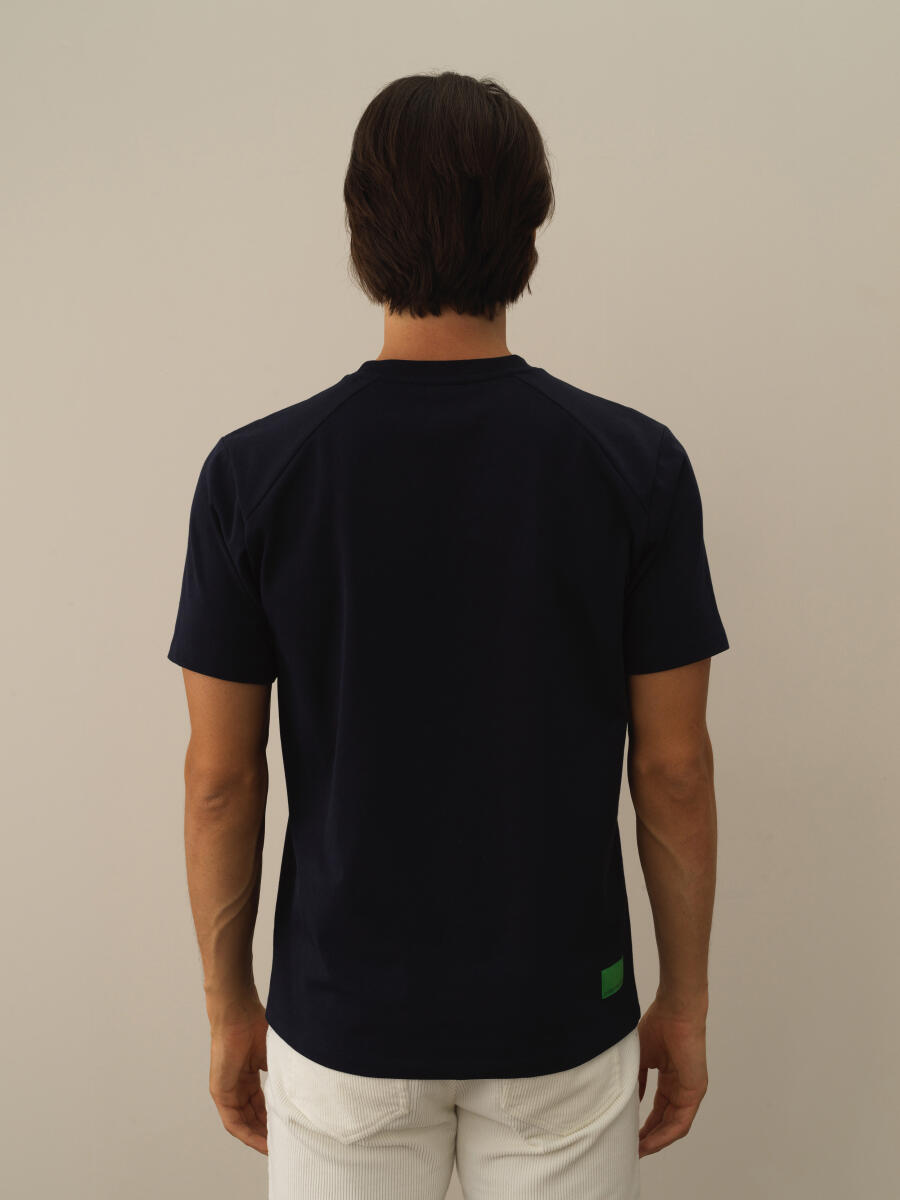 Lacivert Pamuk Dokulu Regular Fit Tişört - 4