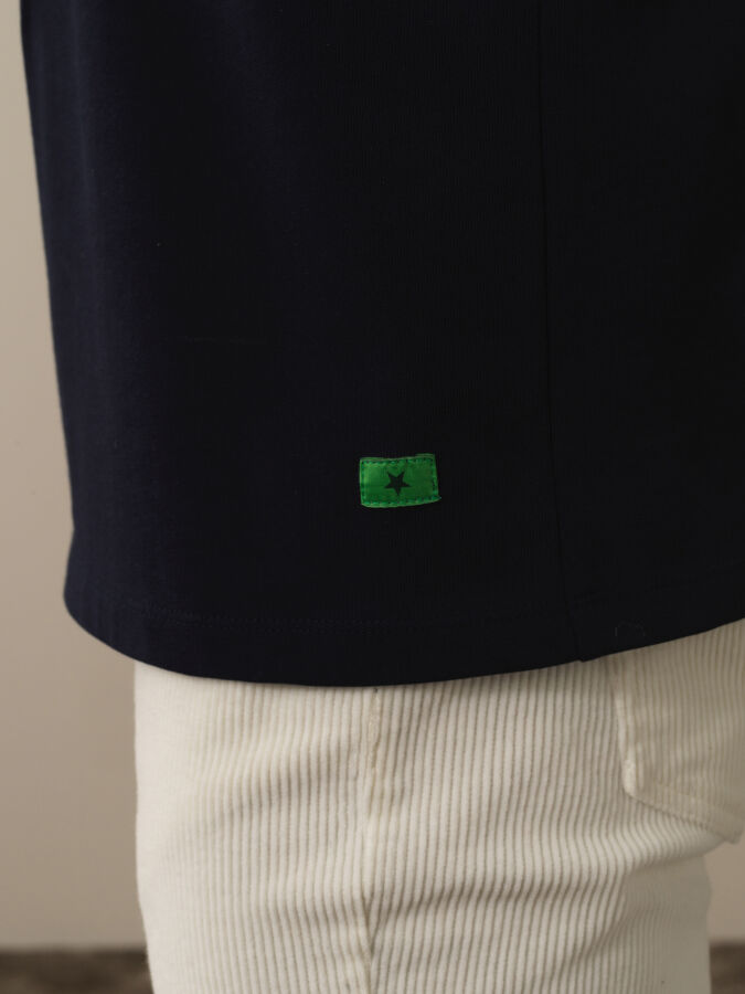 Lacivert Pamuk Dokulu Regular Fit Tişört - Xint