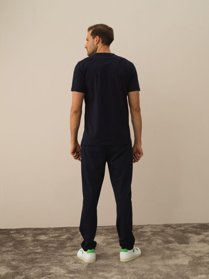 Lacivert Pamuk Dokulu Regular Fit Tişört - Xint