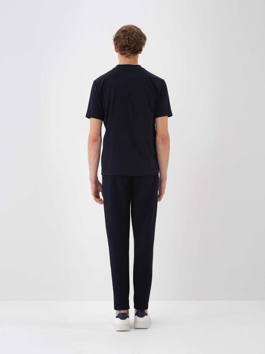 Lacivert Pamuk Dokulu Regular Fit Tişört - 4