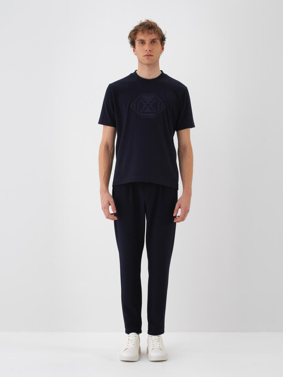 Lacivert Pamuk Dokulu Regular Fit Tişört - 2