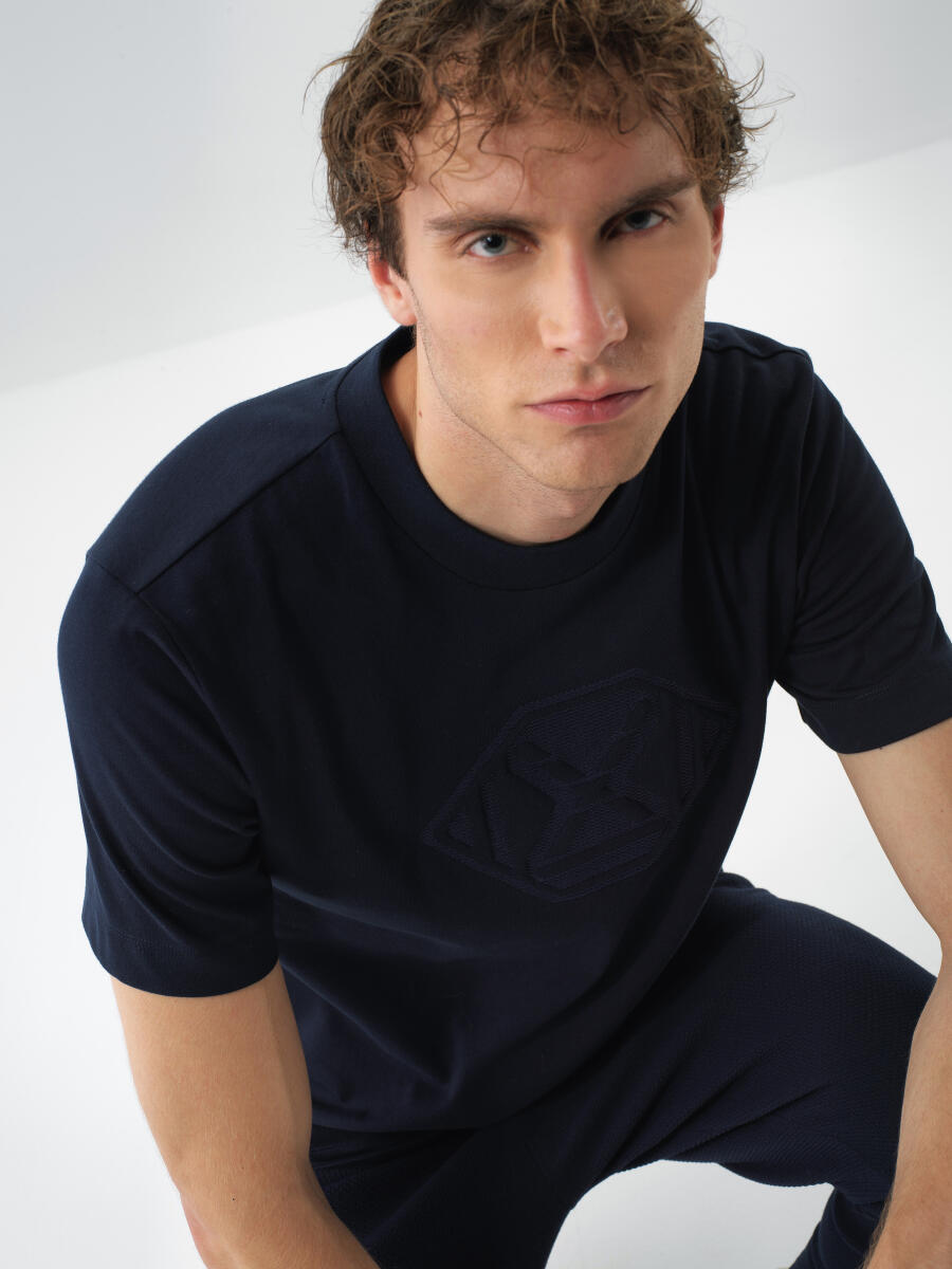 Lacivert Pamuk Dokulu Regular Fit Tişört