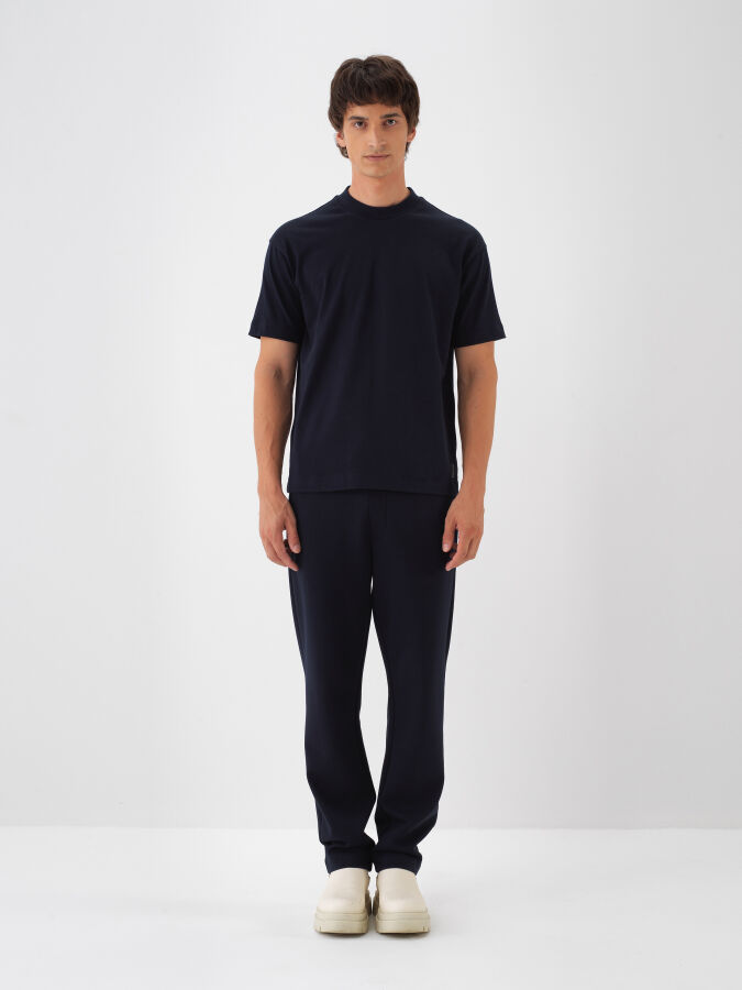 Lacivert Pamuk Dokulu Regular Fit Tişört - Xint