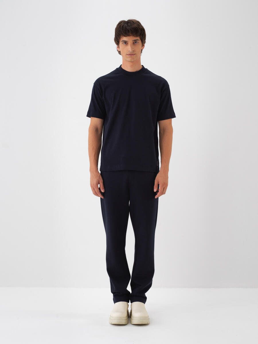 Lacivert Pamuk Dokulu Regular Fit Tişört - 2