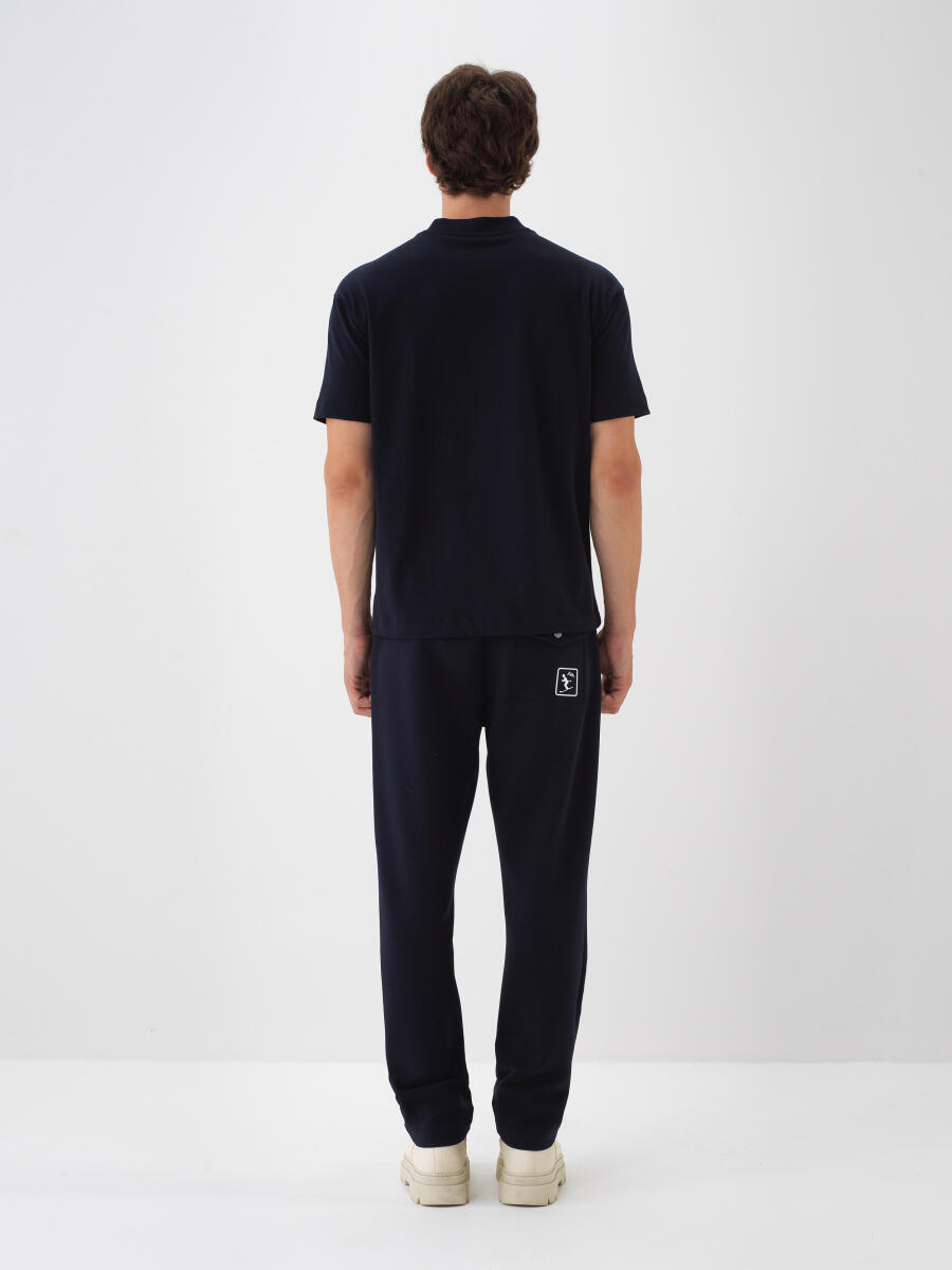 Lacivert Pamuk Dokulu Regular Fit Tişört - 4