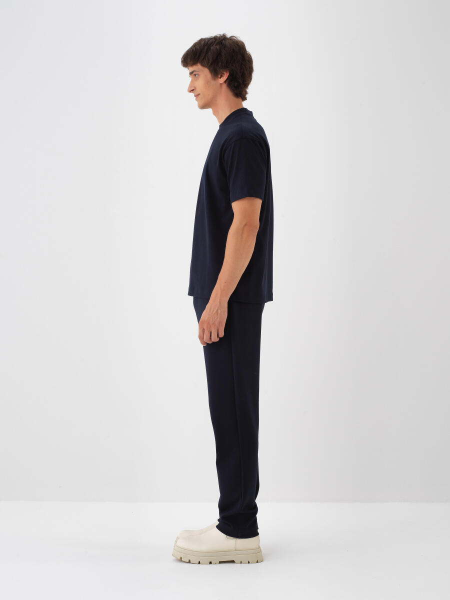 Lacivert Pamuk Dokulu Regular Fit Tişört - 3