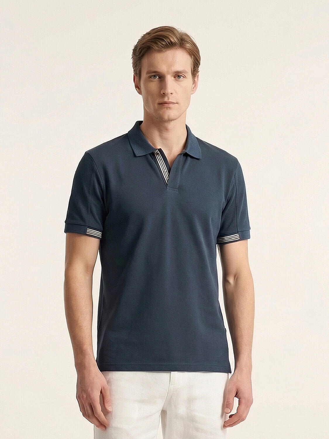 Lacivert Pamuk Dokulu Regular Fit Tişört - 3