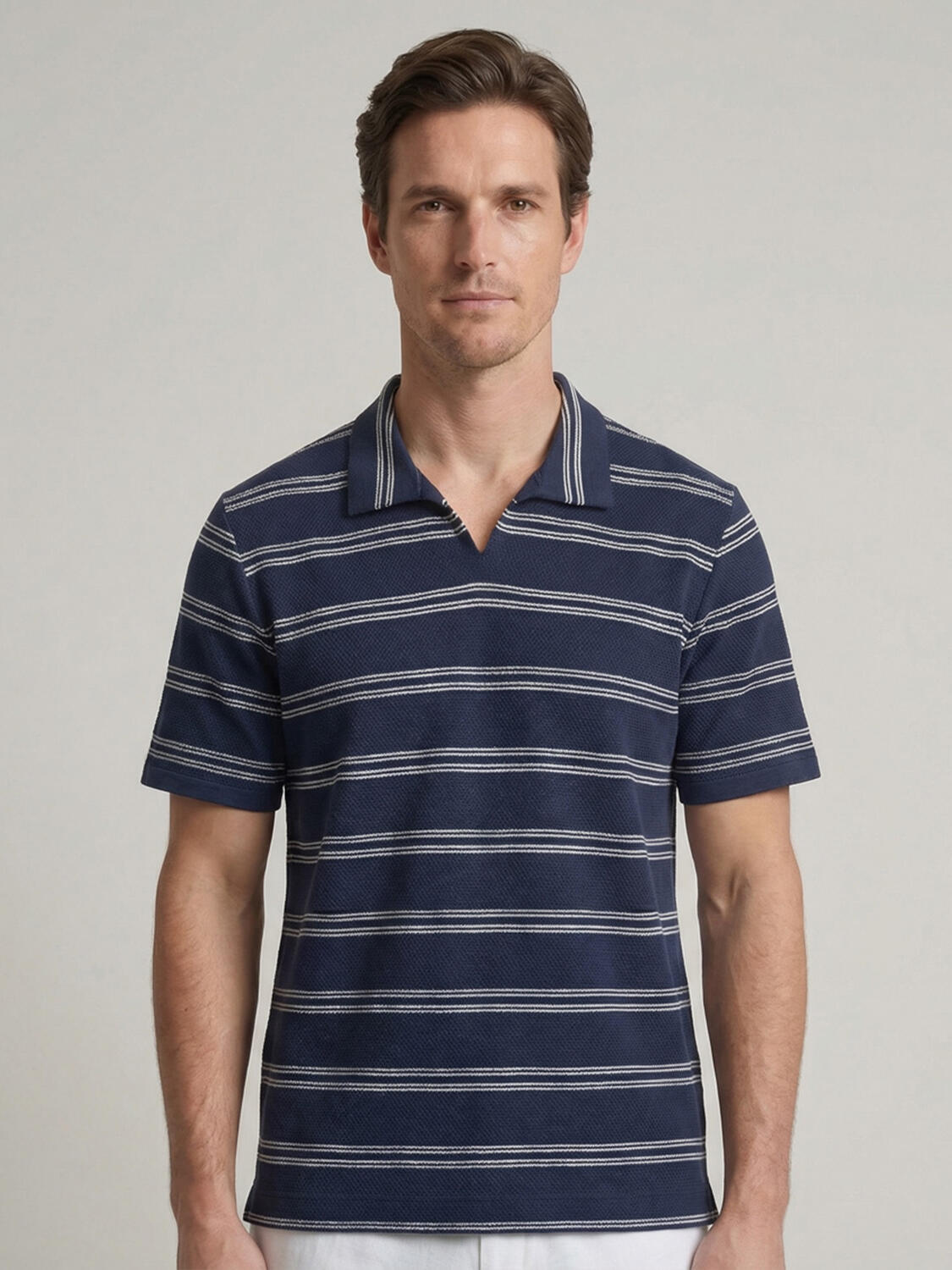 Lacivert Pamuk Dokulu Regular Fit Tişört - 1