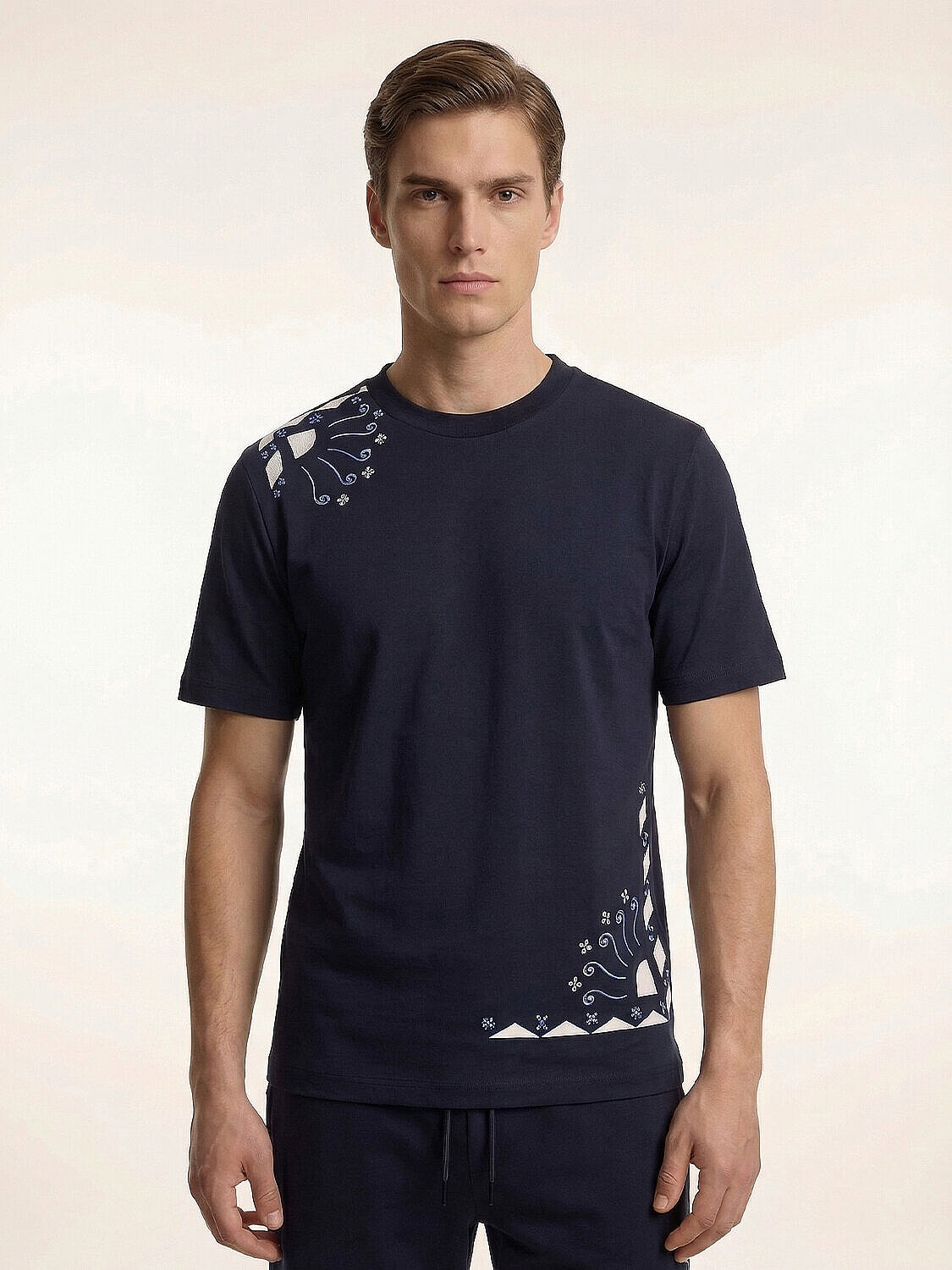 Lacivert Pamuk Dokulu Regular Fit Tişört - 5