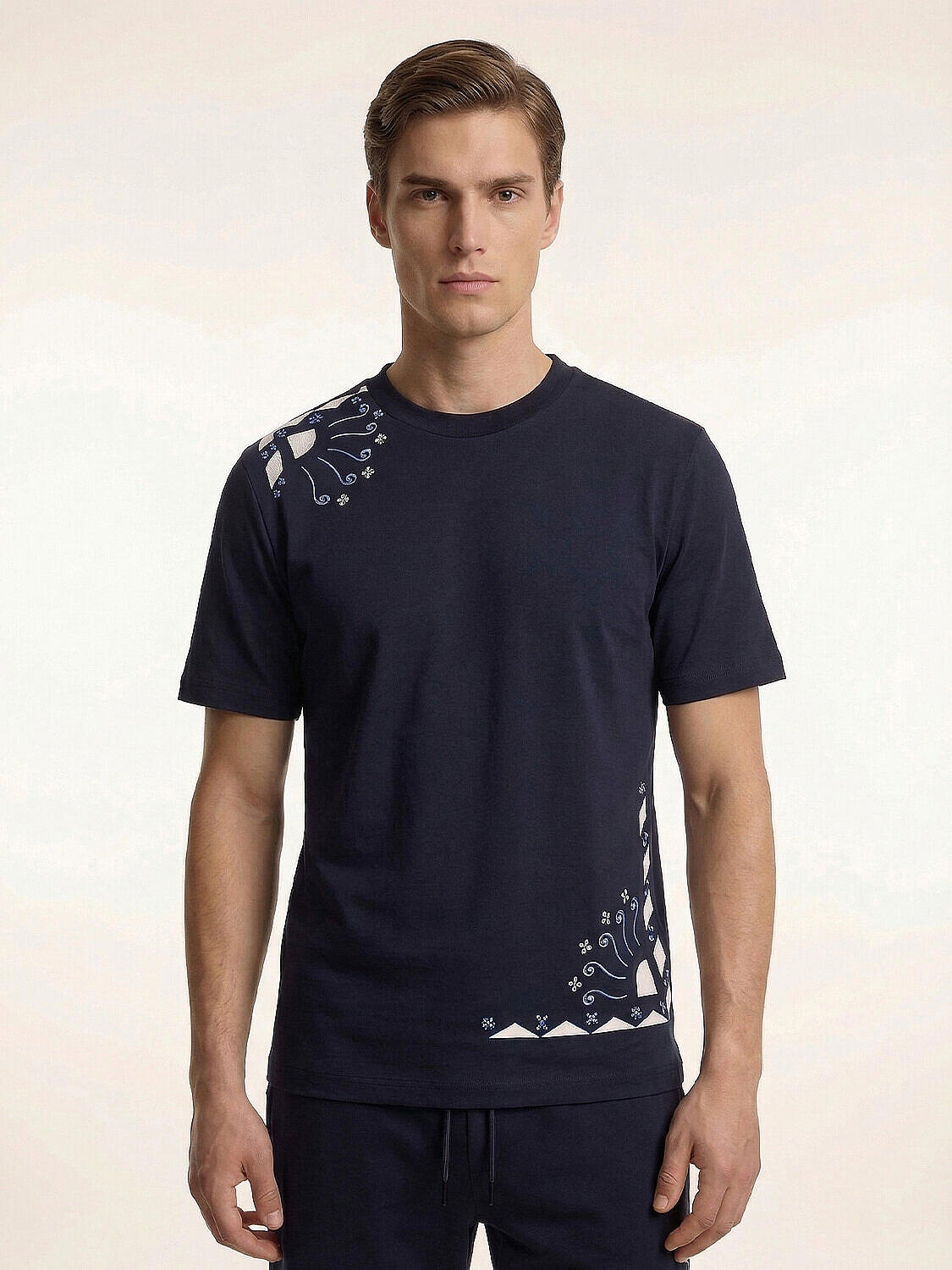 Lacivert Pamuk Dokulu Regular Fit Tişört - 5