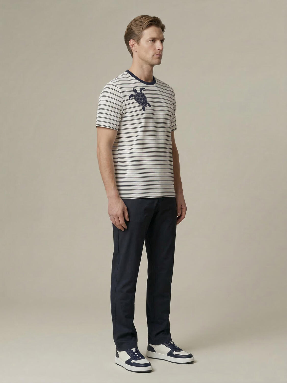 Lacivert Pamuk Dokulu Regular Fit Tişört - 4