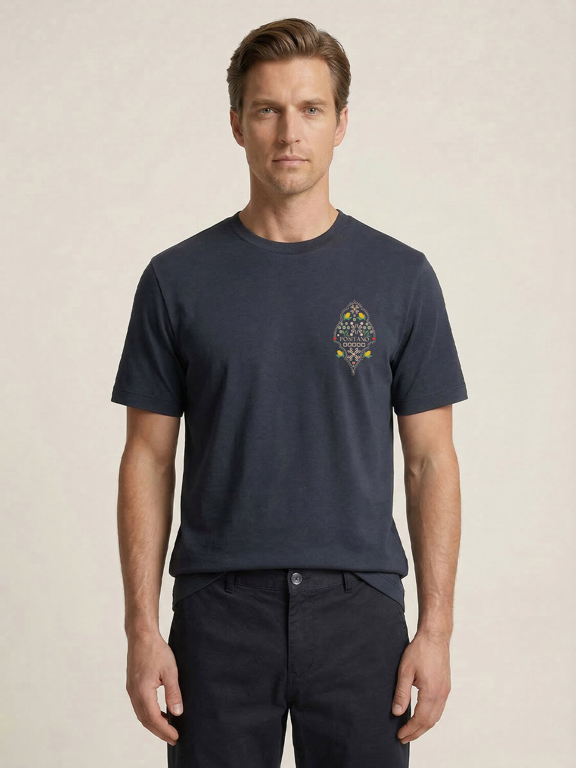 Lacivert Pamuk Dokulu Regular Fit Tişört