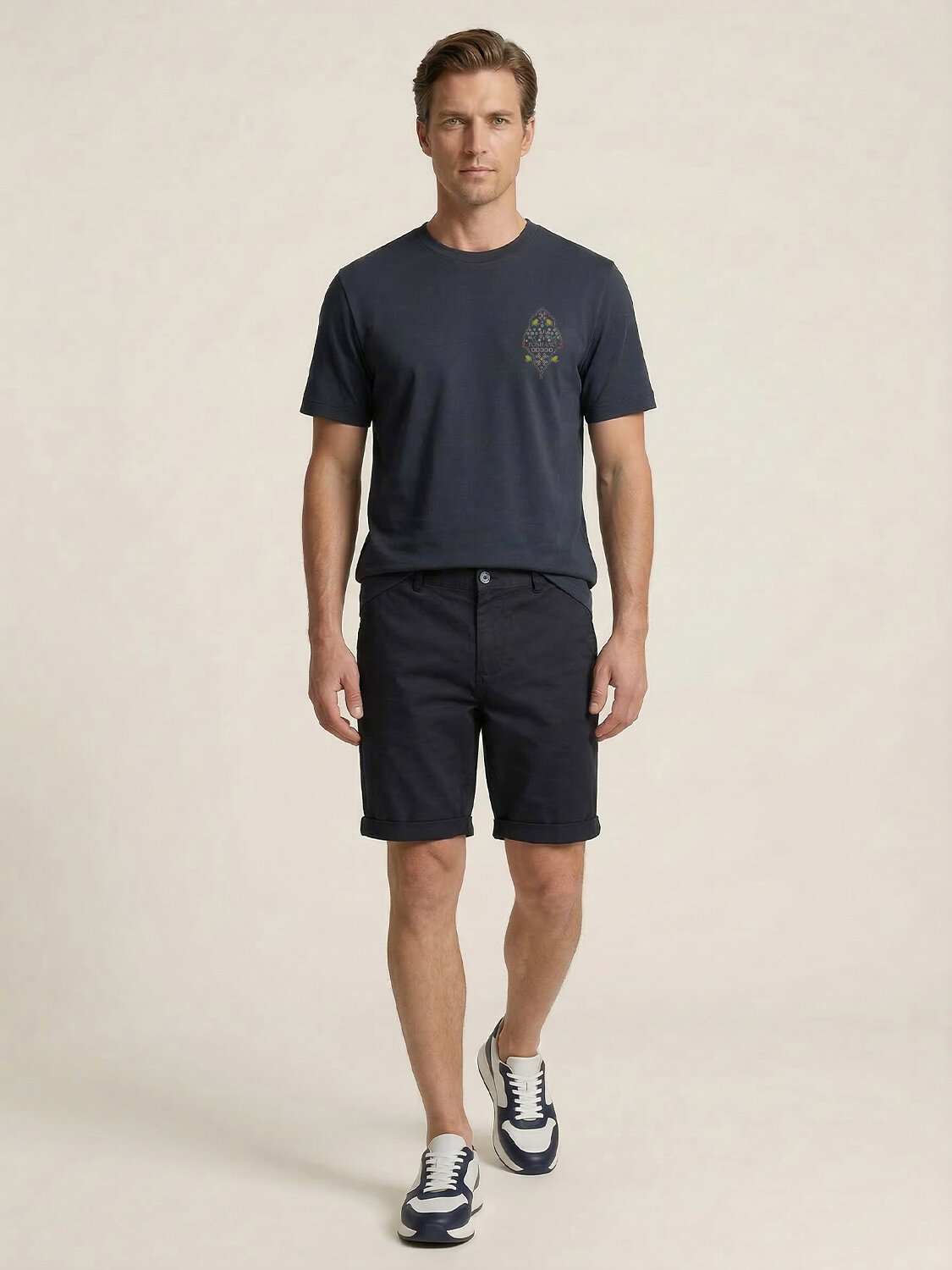 Lacivert Pamuk Dokulu Regular Fit Tişört (1)