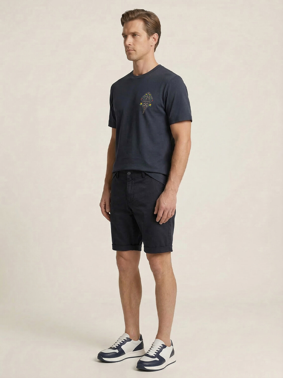 Lacivert Pamuk Dokulu Regular Fit Tişört - 3