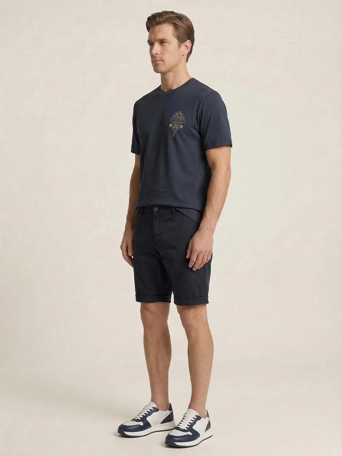 Lacivert Pamuk Dokulu Regular Fit Tişört - 3