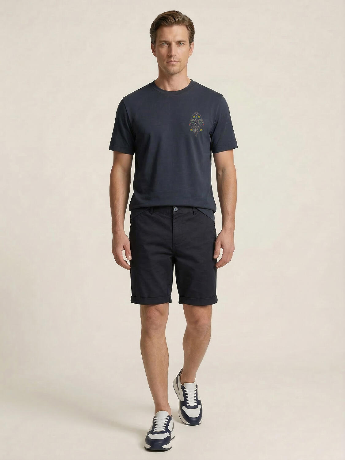 Lacivert Pamuk Dokulu Regular Fit Tişört - 2