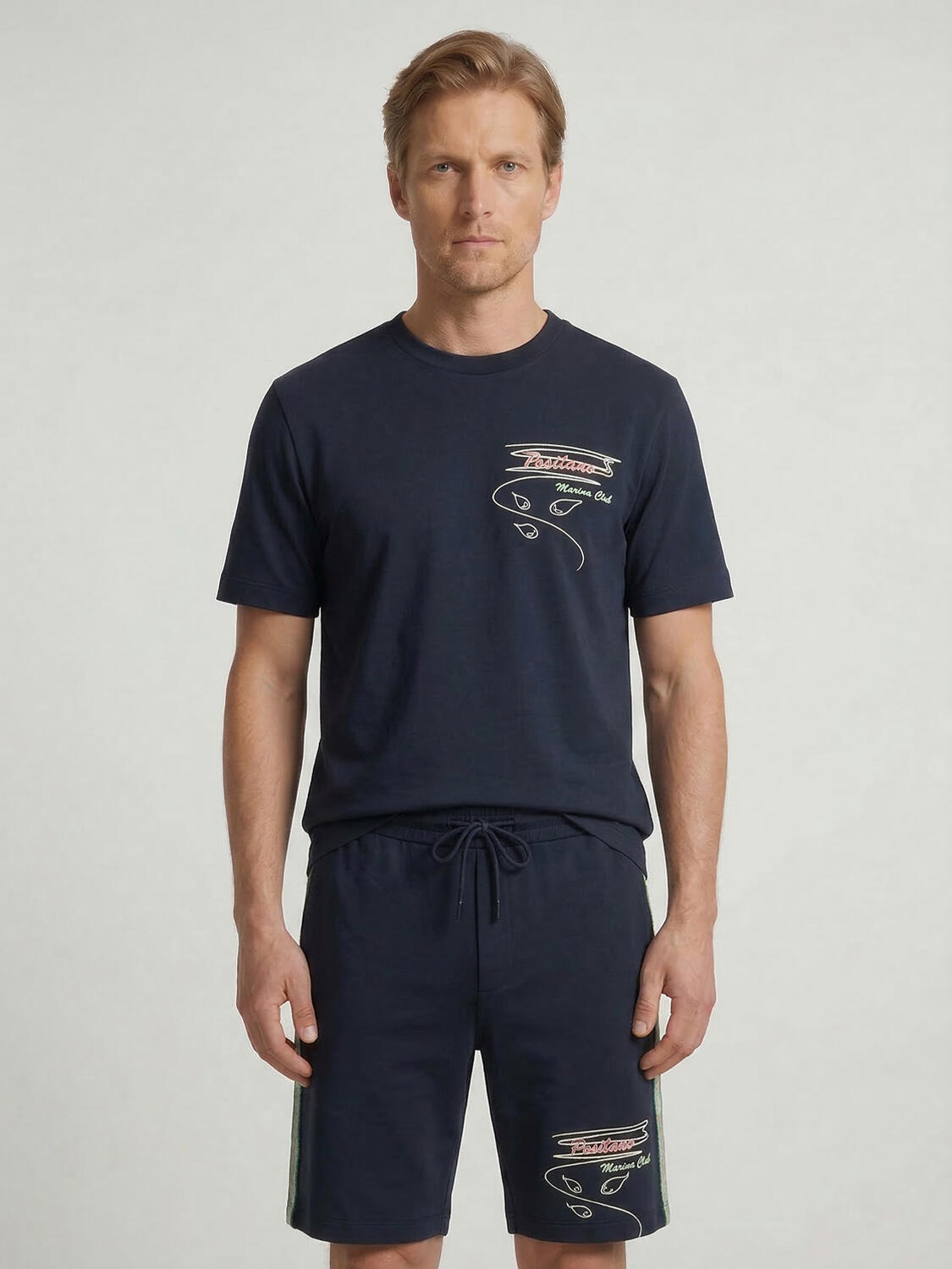 Lacivert Pamuk Dokulu Regular Fit Tişört - 1