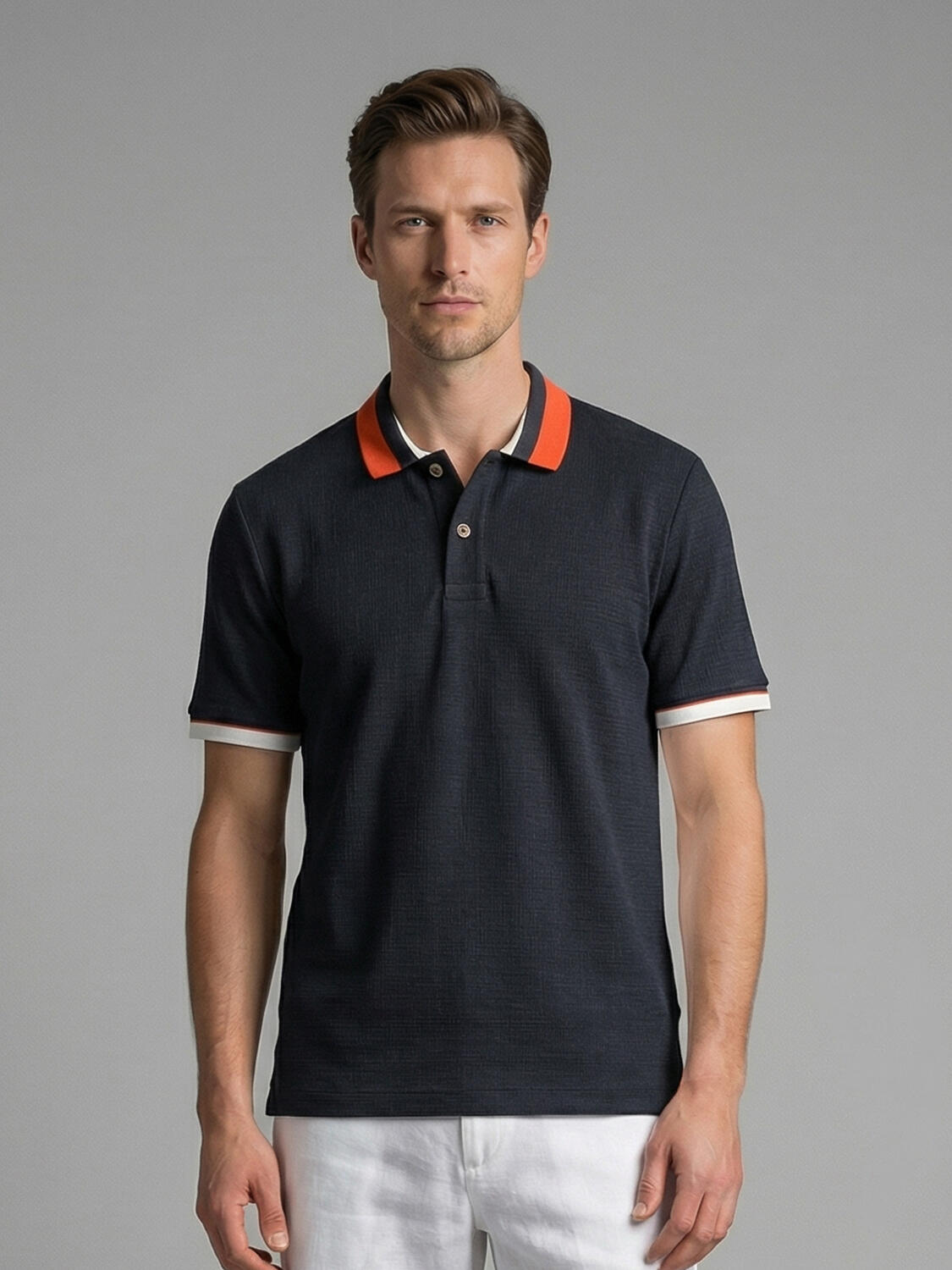 Lacivert Pamuk Dokulu Regular Fit Tişört - 1