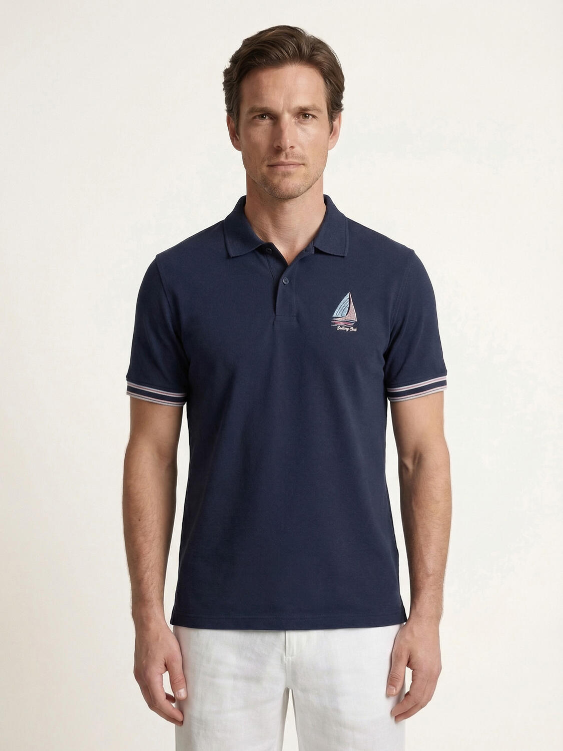 Lacivert Pamuk Dokulu Regular Fit Tişört - 1
