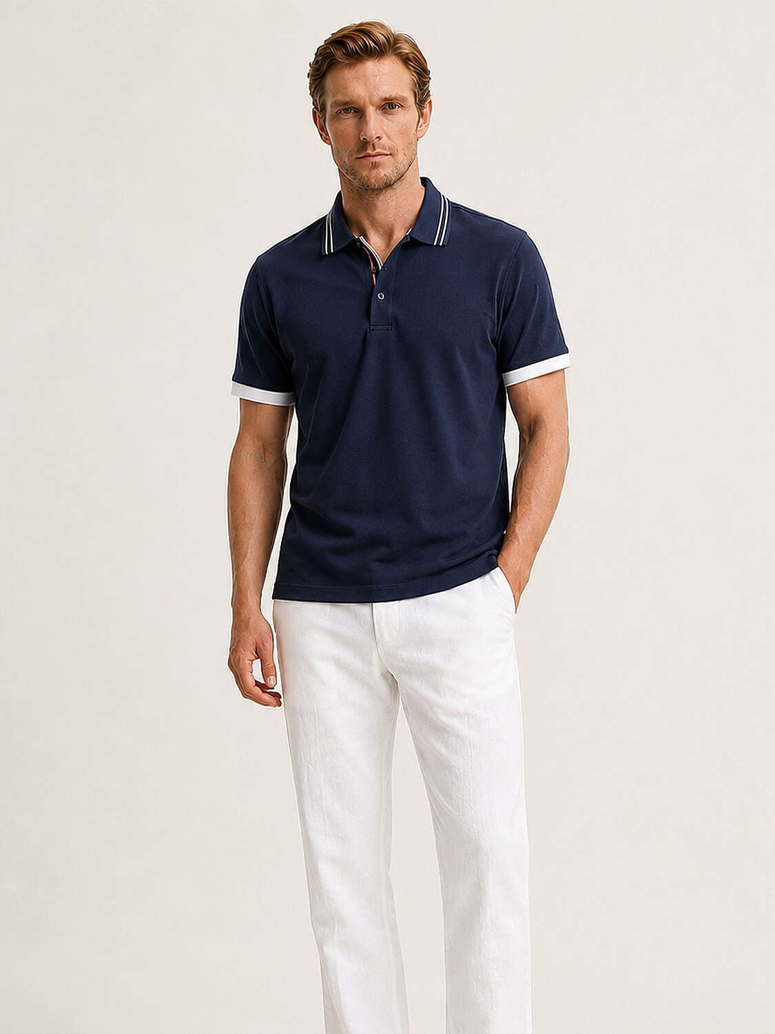Lacivert Pamuk Dokulu Regular Fit Tişört - 1