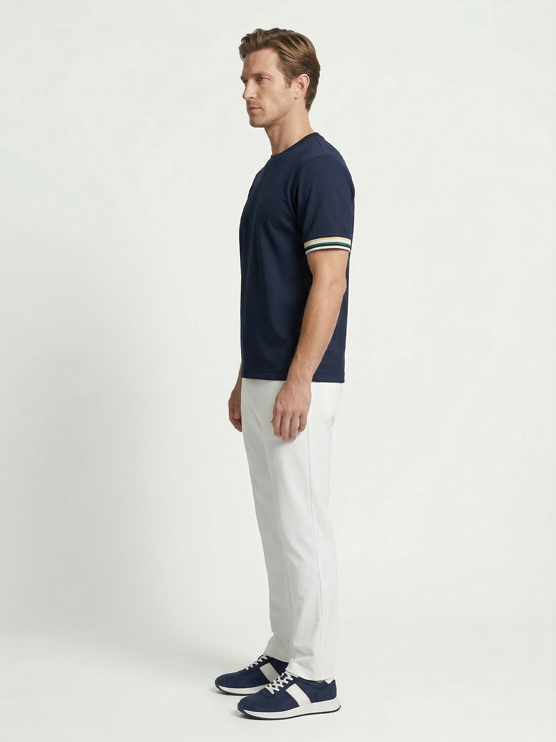 Lacivert Pamuk Dokulu Regular Fit Tişört - 4