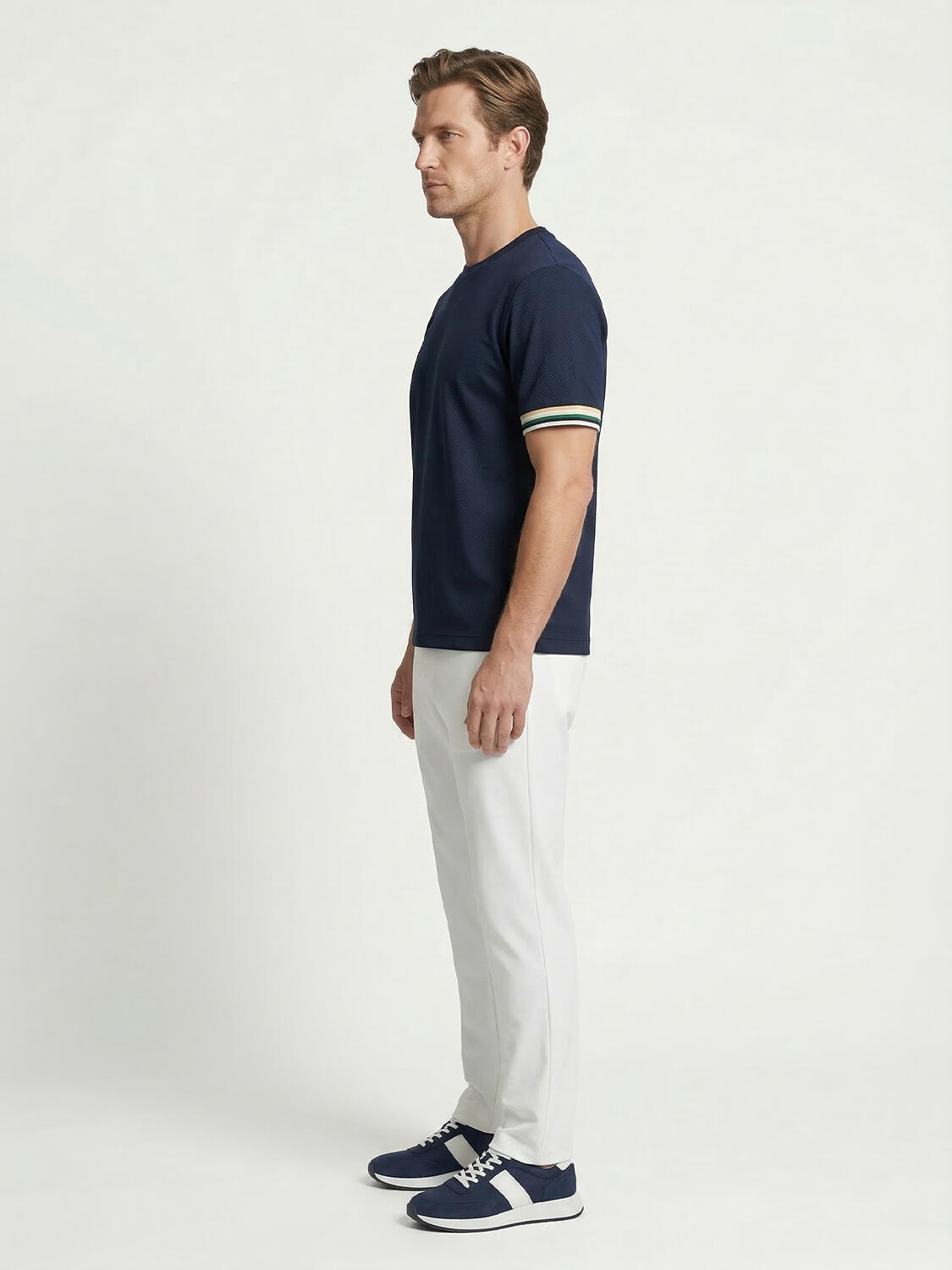 Lacivert Pamuk Dokulu Regular Fit Tişört - 4