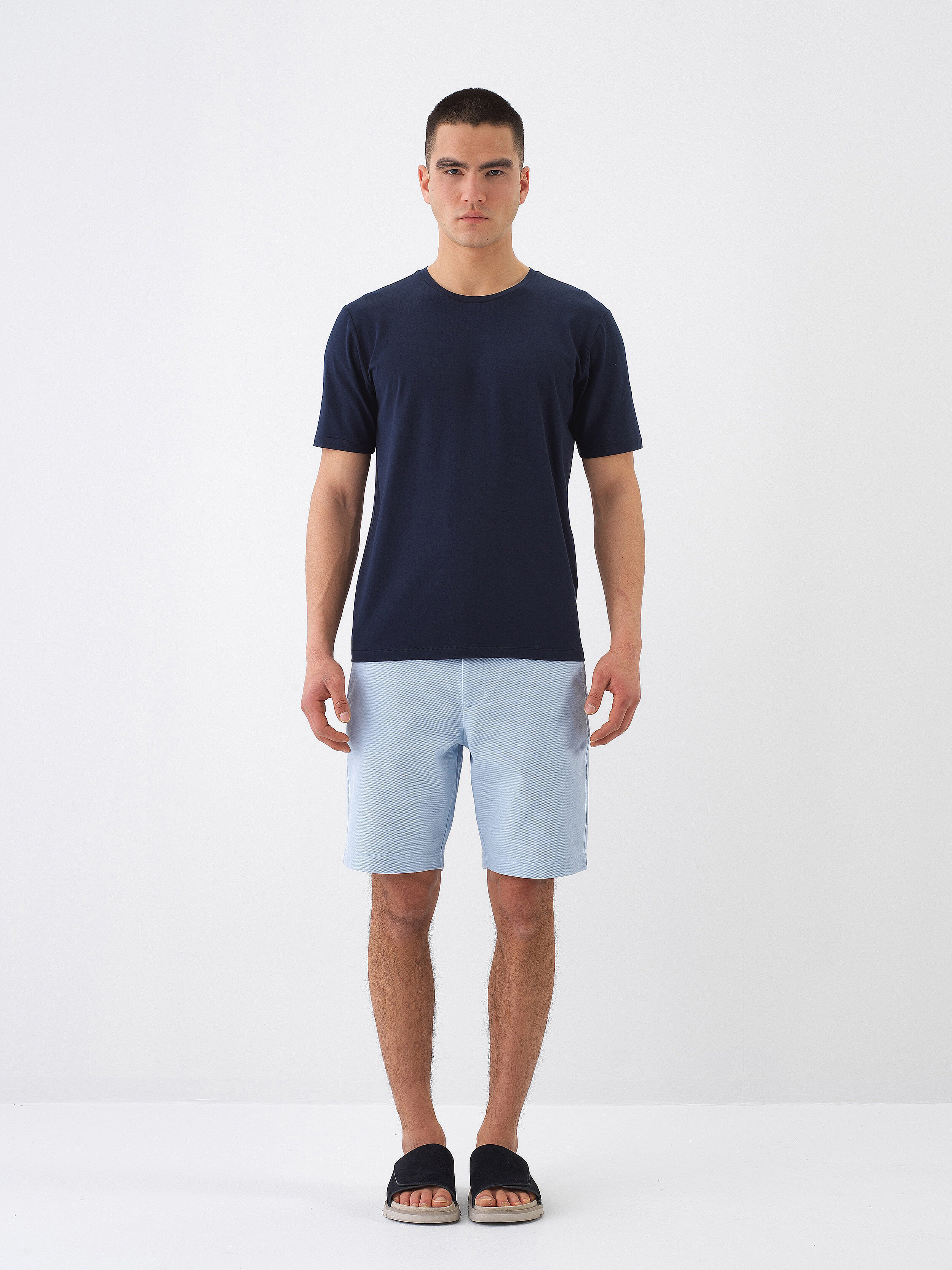 Lacivert Pamuk Dokulu Slim Fit Tişört (1)