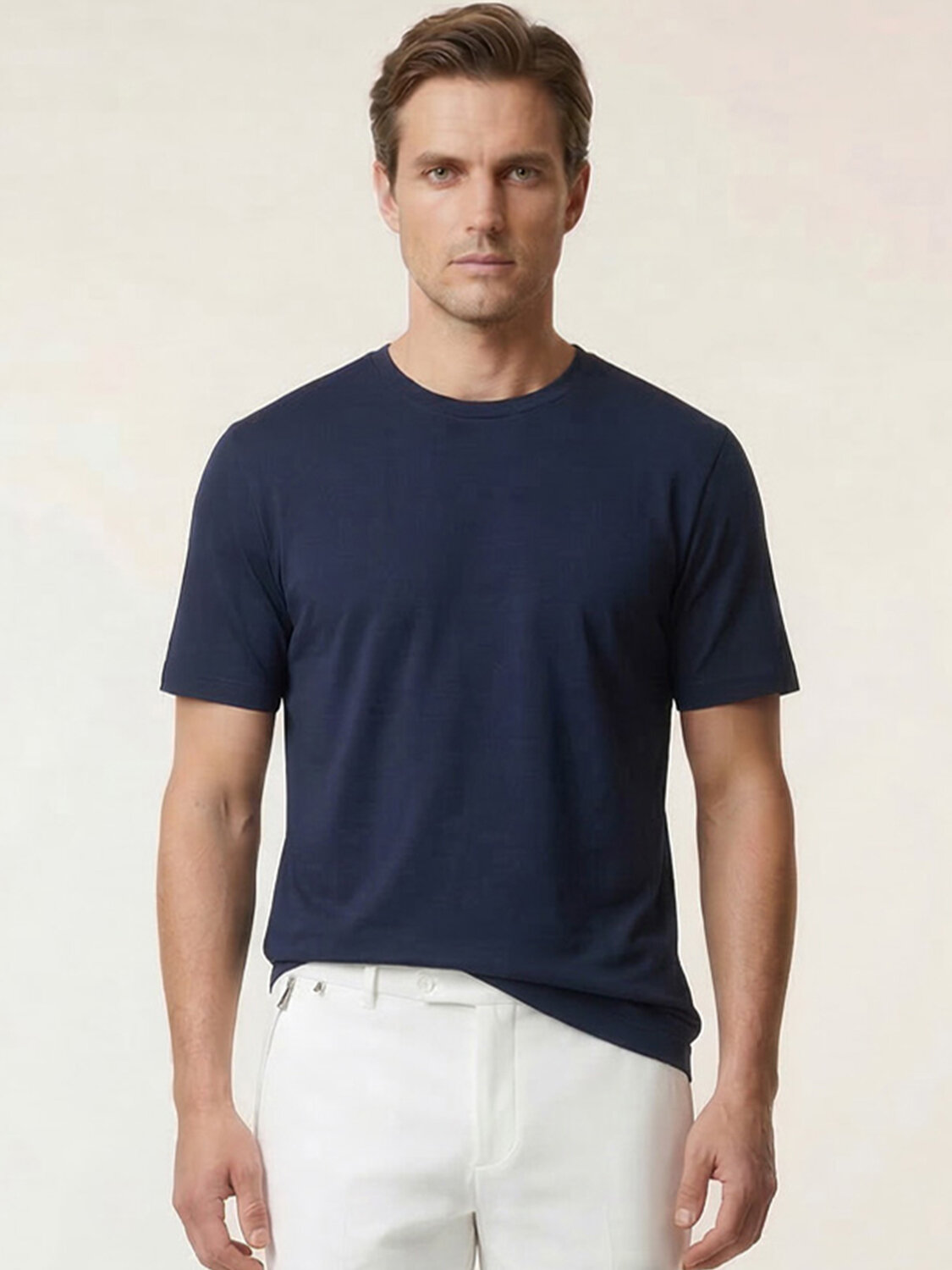 Lacivert Pamuk Dokulu Slim Fit Tişört