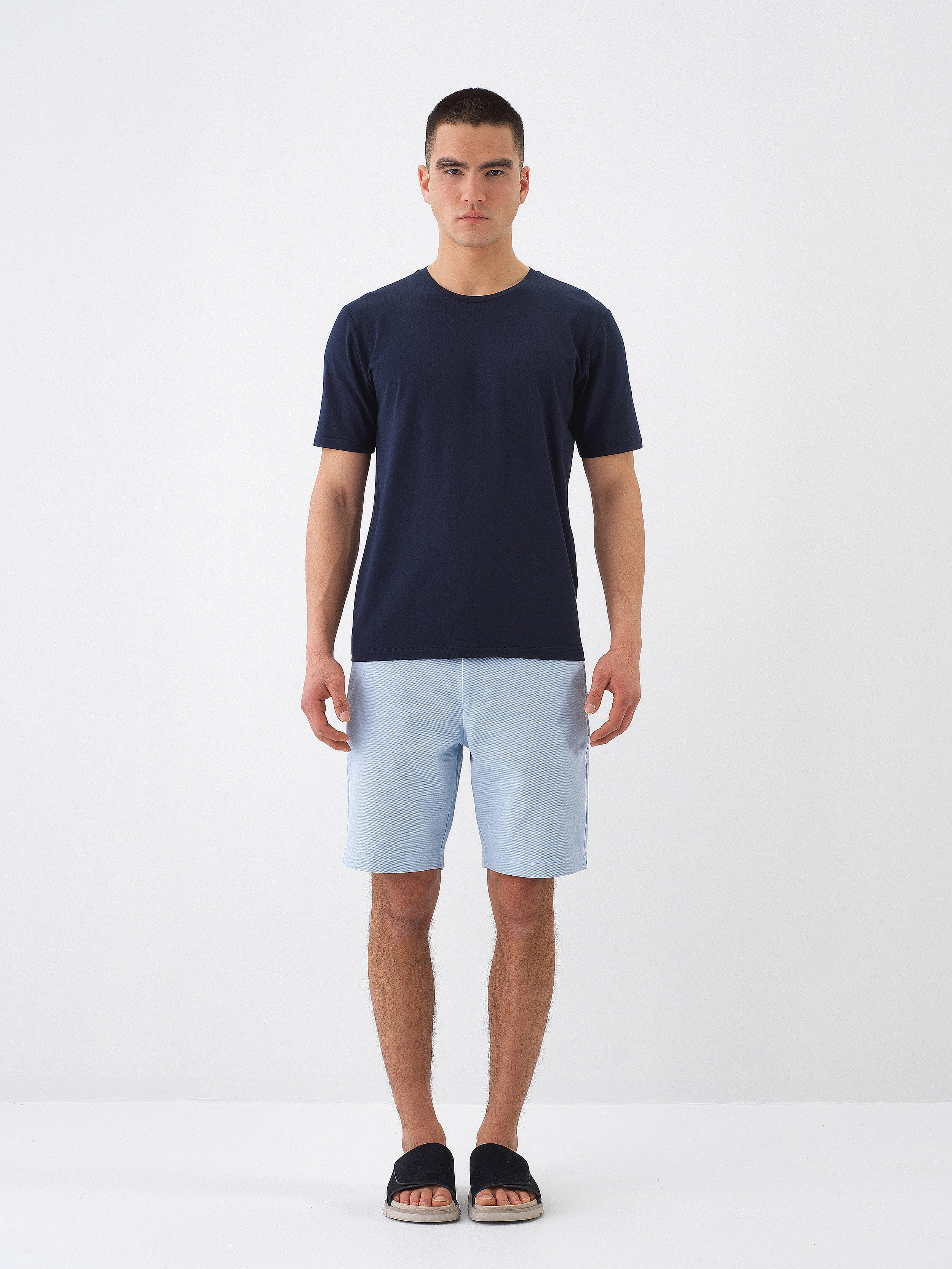 Lacivert Pamuk Dokulu Slim Fit Tişört - 2