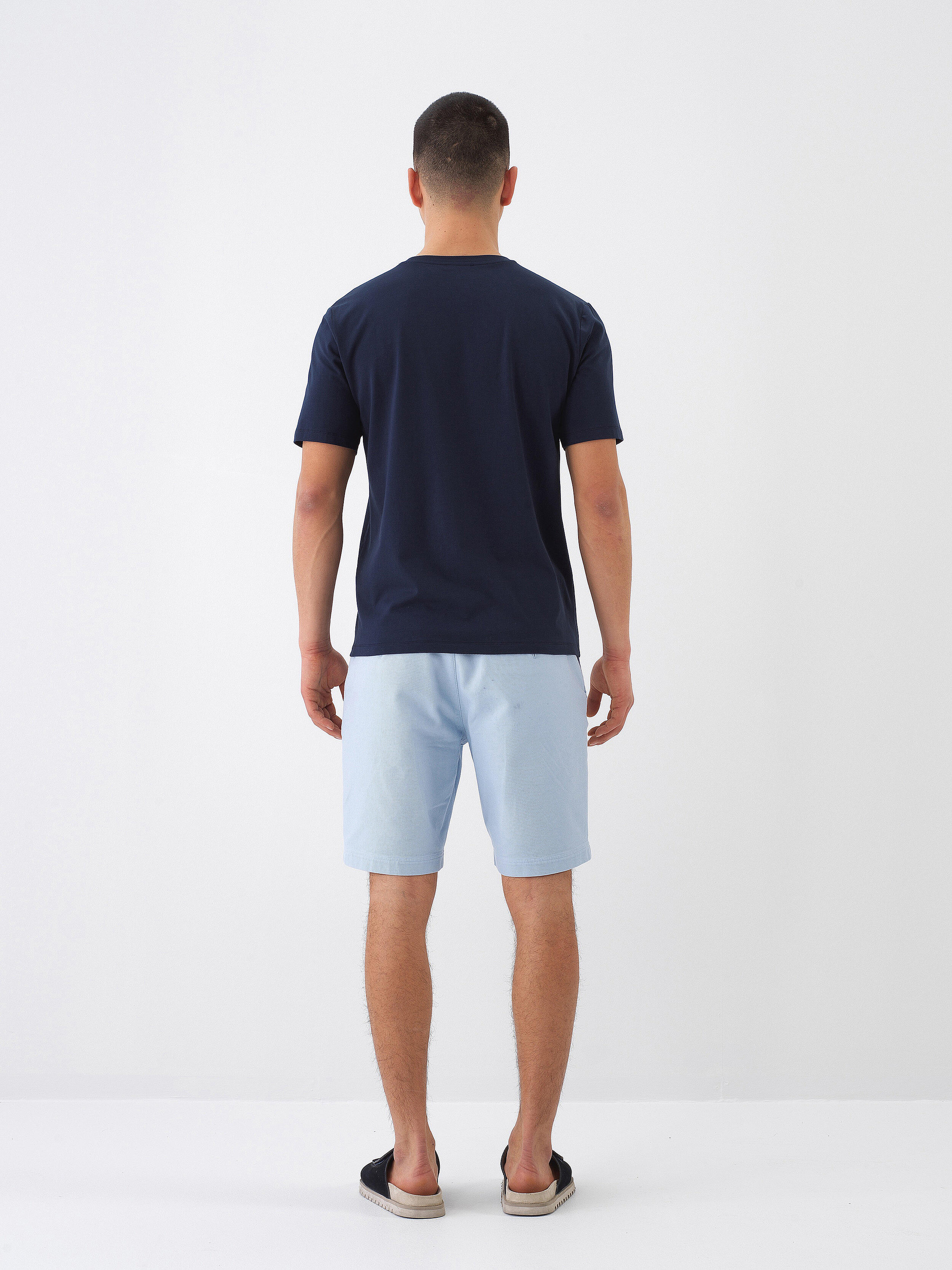 Lacivert Pamuk Dokulu Slim Fit Tişört - 4