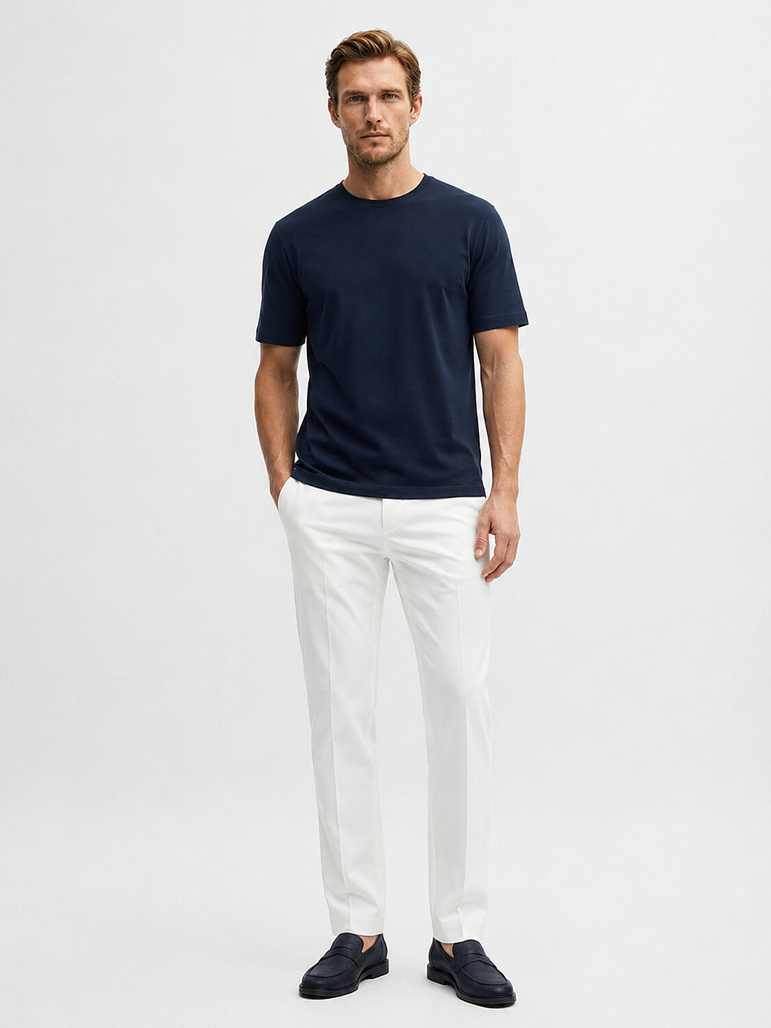 Lacivert Pamuk Dokulu Slim Fit Tişört (2)