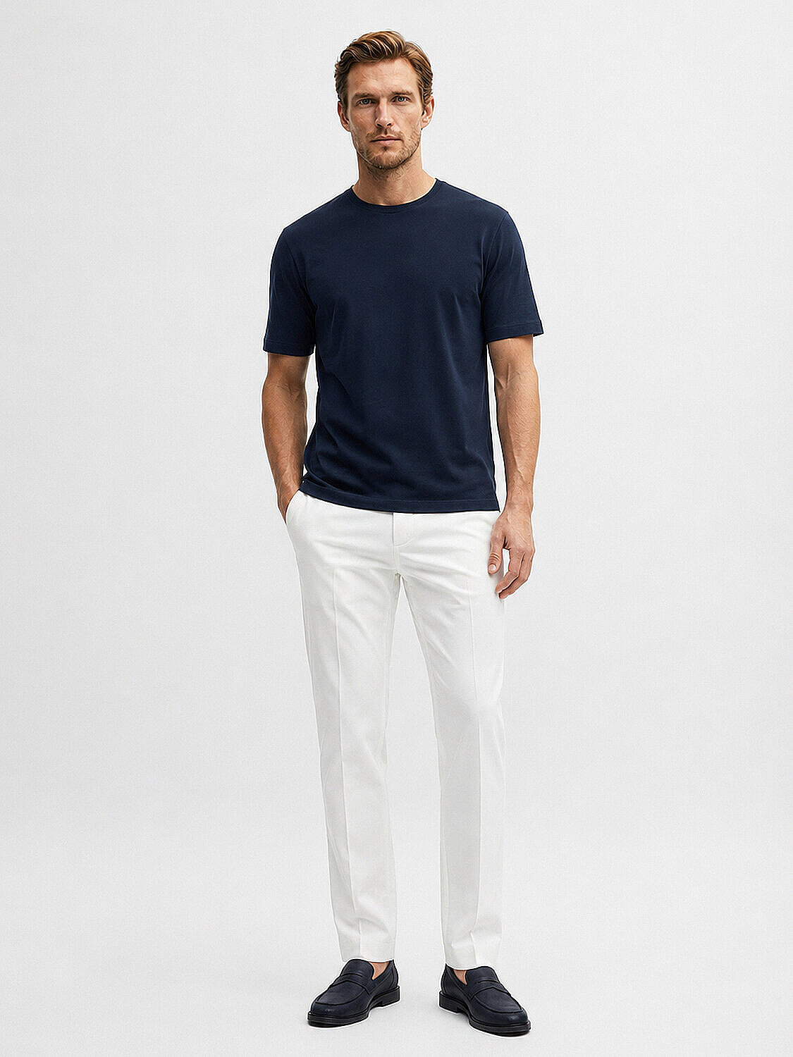 Lacivert Pamuk Dokulu Slim Fit Tişört (1)