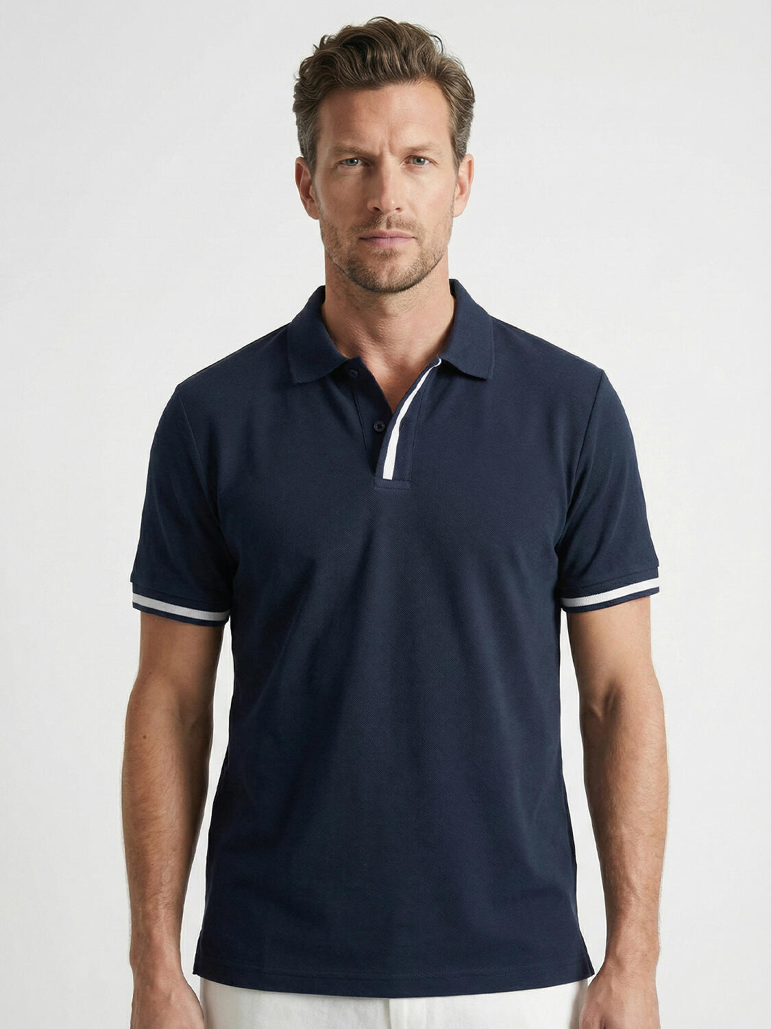 Lacivert Pamuk Dokulu Slim Fit Tişört - 1