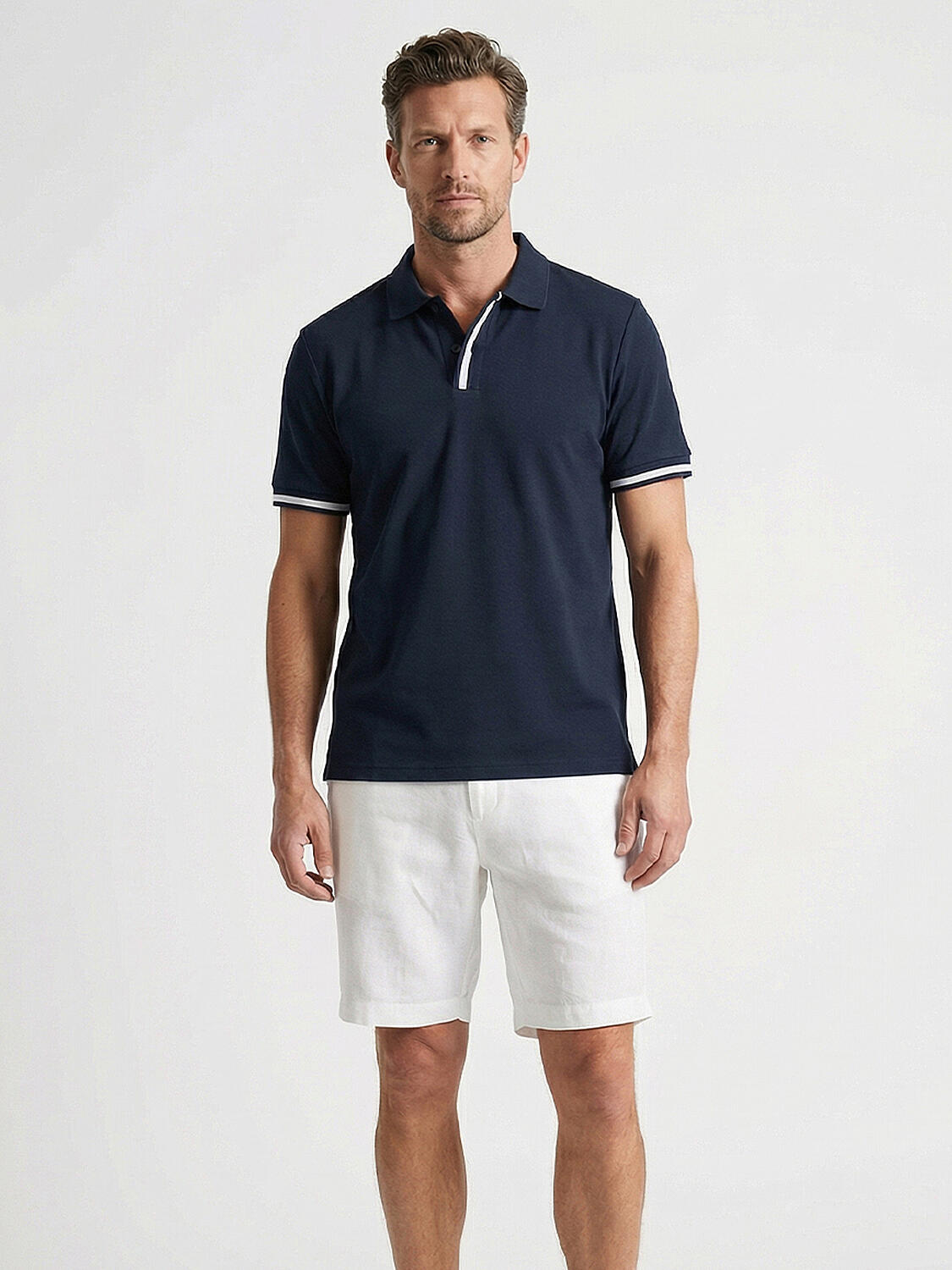 Lacivert Pamuk Dokulu Slim Fit Tişört - 1