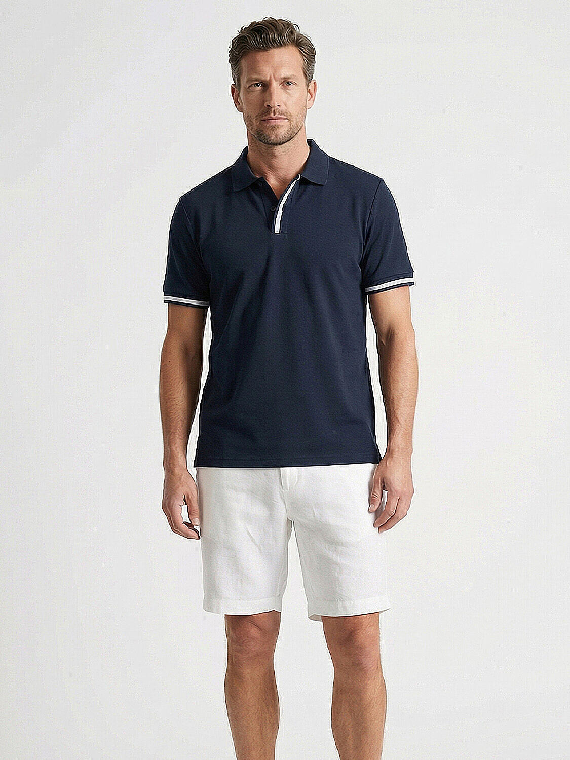 Lacivert Pamuk Dokulu Slim Fit Tişört - 1