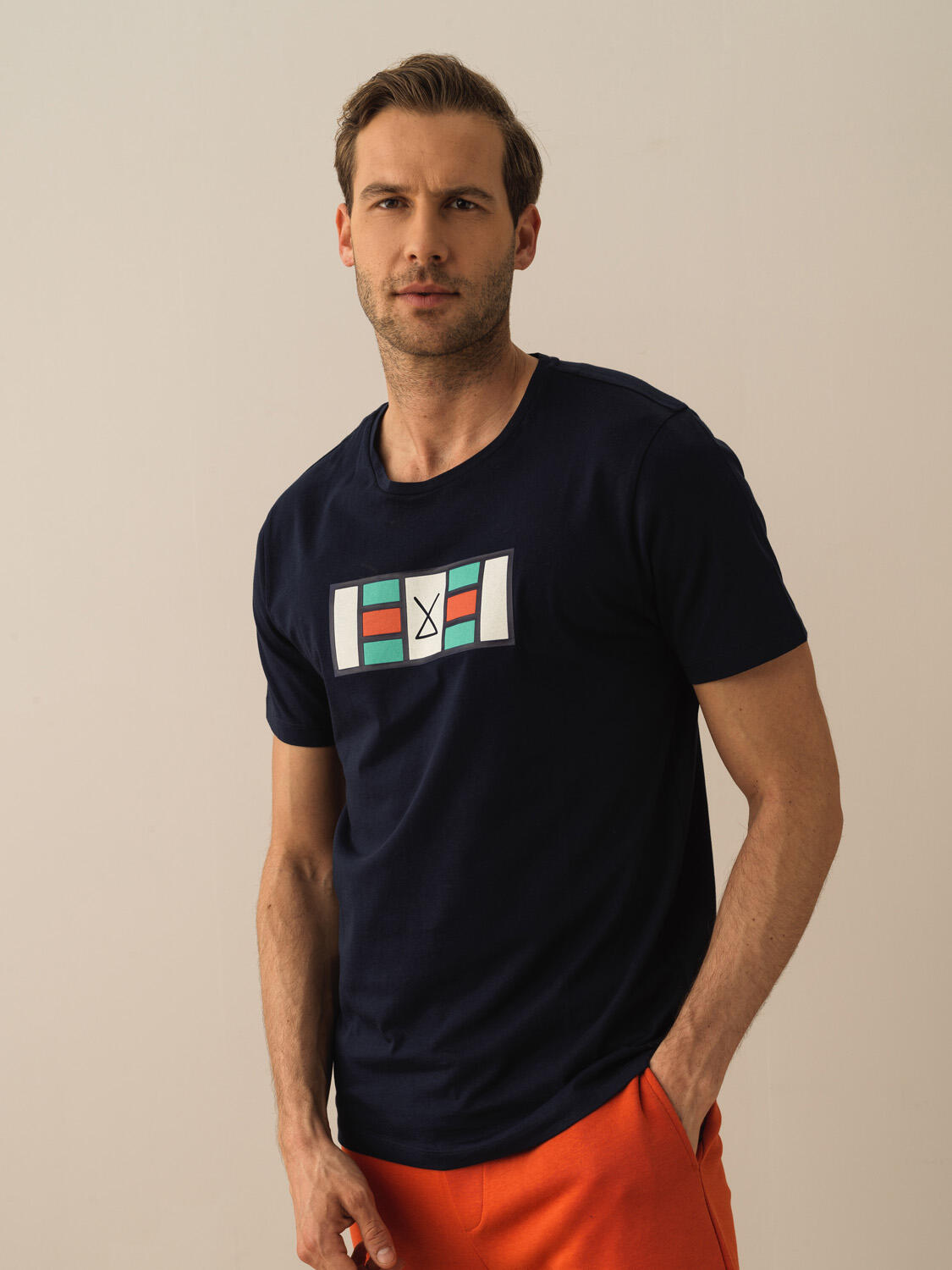 Lacivert Pamuk Dokulu Regular Fit Tişört