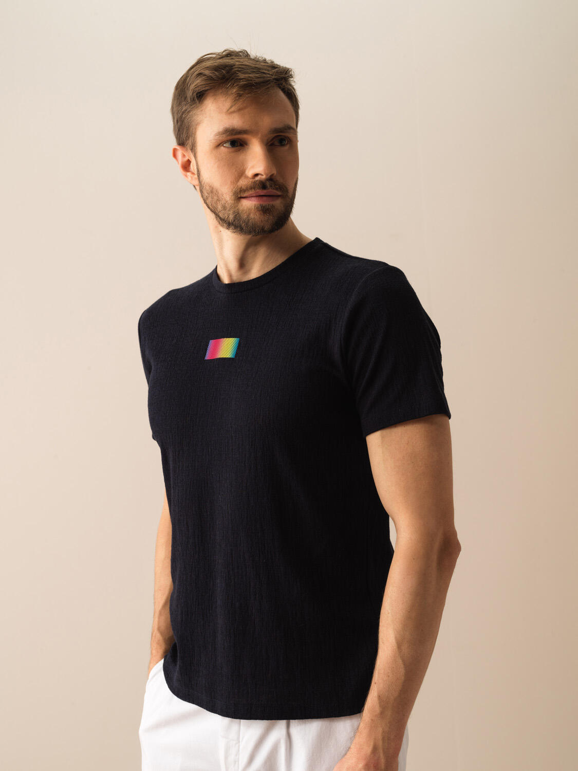Lacivert Pamuk Dokulu Regular Fit Tişört