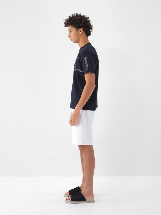 Lacivert Pamuk Dokulu Regular Fit Tişört - 4