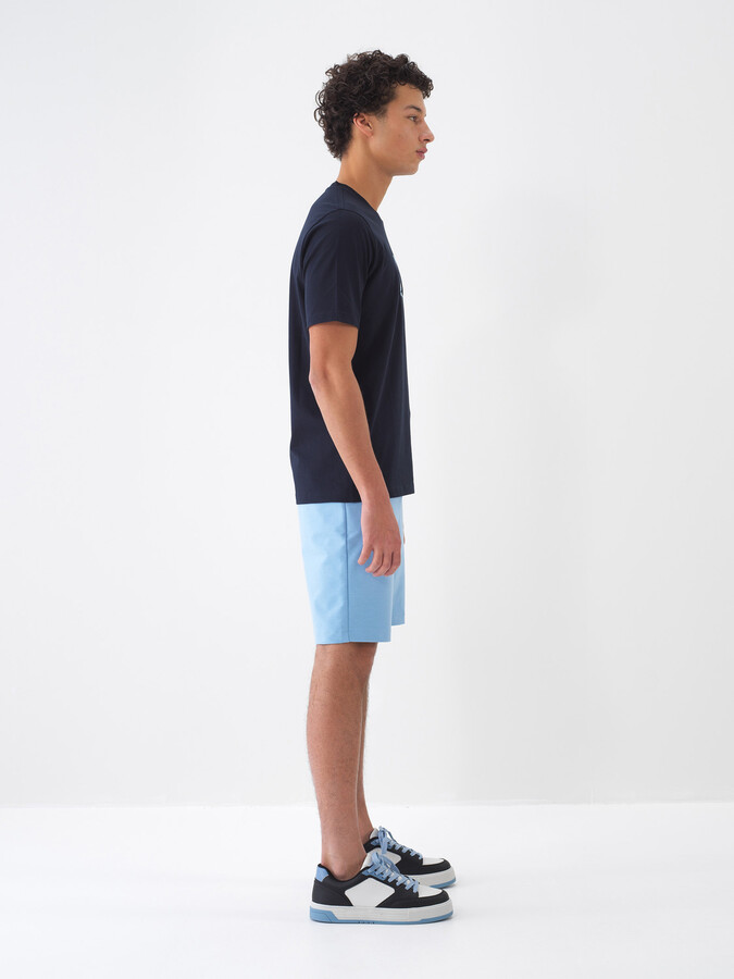 Lacivert Pamuk Dokulu Regular Fit Tişört - 4