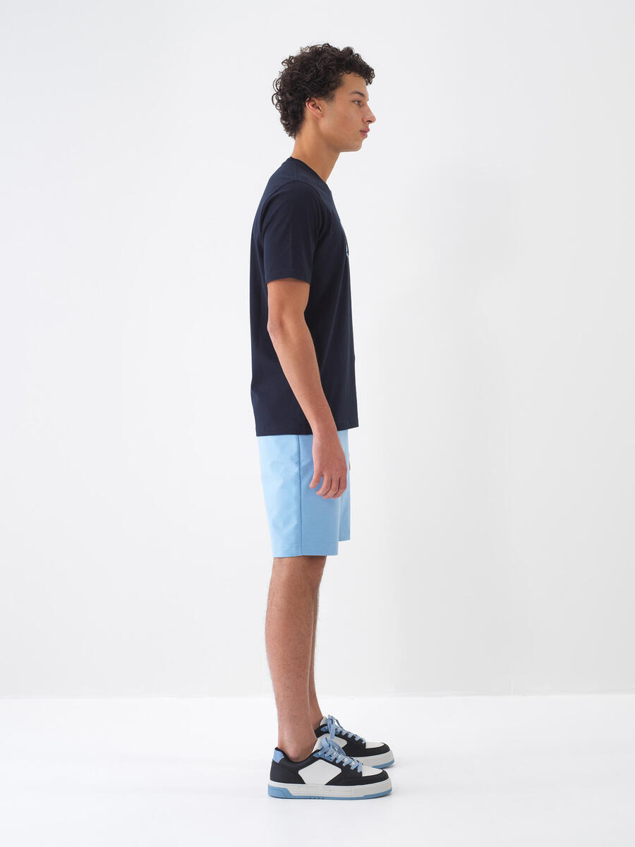 Lacivert Pamuk Dokulu Regular Fit Tişört - 4
