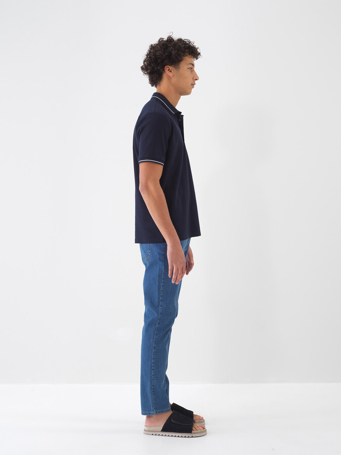 Lacivert Pamuk Dokulu Regular Fit Tişört - 3