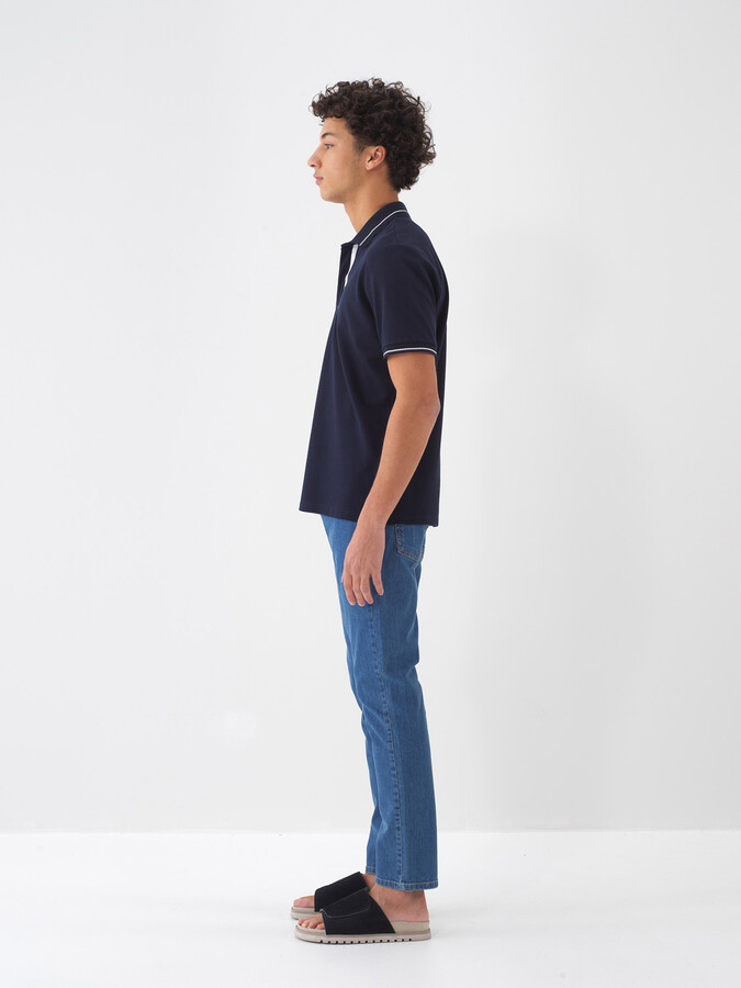 Lacivert Pamuk Dokulu Regular Fit Tişört - 4