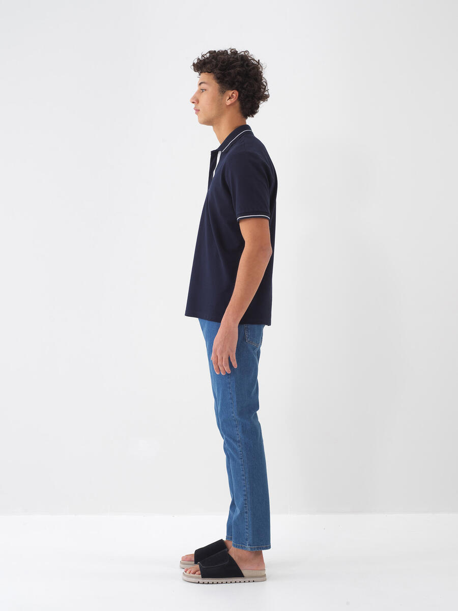 Lacivert Pamuk Dokulu Regular Fit Tişört - 4
