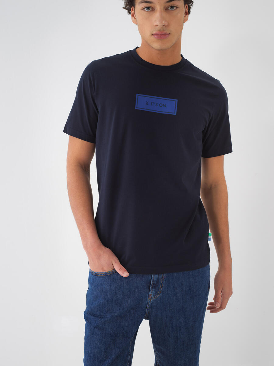 Lacivert Pamuk Dokulu Regular Fit Tişört - 1