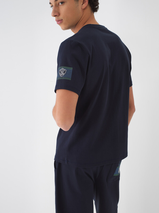 Lacivert Pamuk Dokulu Regular Fit Tişört - 3