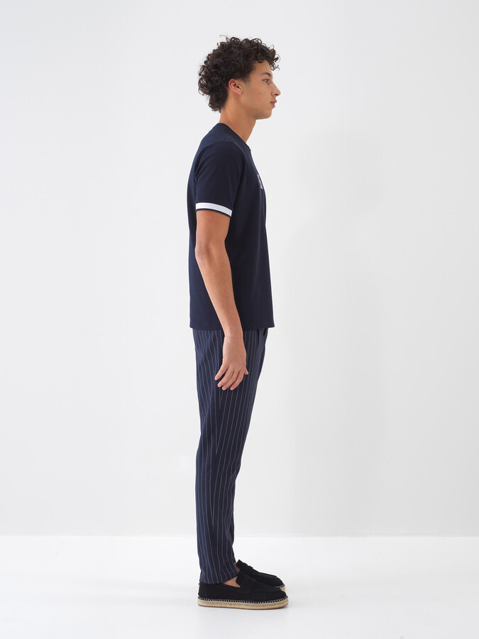 Lacivert Pamuk Dokulu Regular Fit Tişört - 3