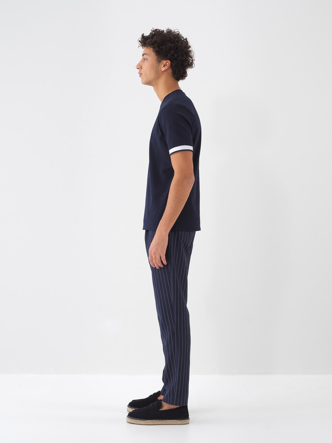 Lacivert Pamuk Dokulu Regular Fit Tişört - 4