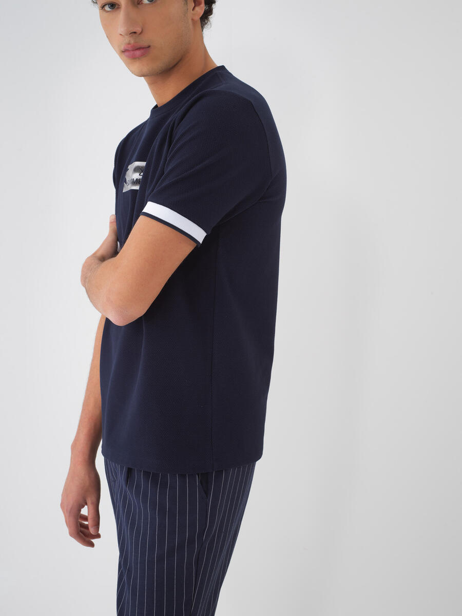 Lacivert Pamuk Dokulu Regular Fit Tişört - 1