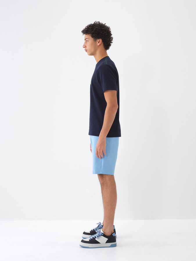 Lacivert Pamuk Dokulu Regular Fit Tişört - 4