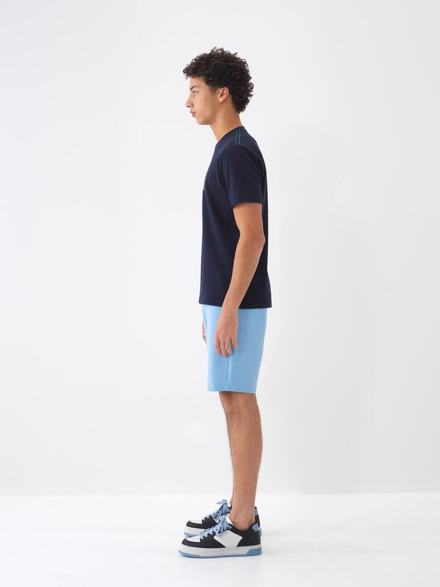 Lacivert Pamuk Dokulu Regular Fit Tişört - 4